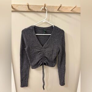 Gray cropped sweater from Target with tie